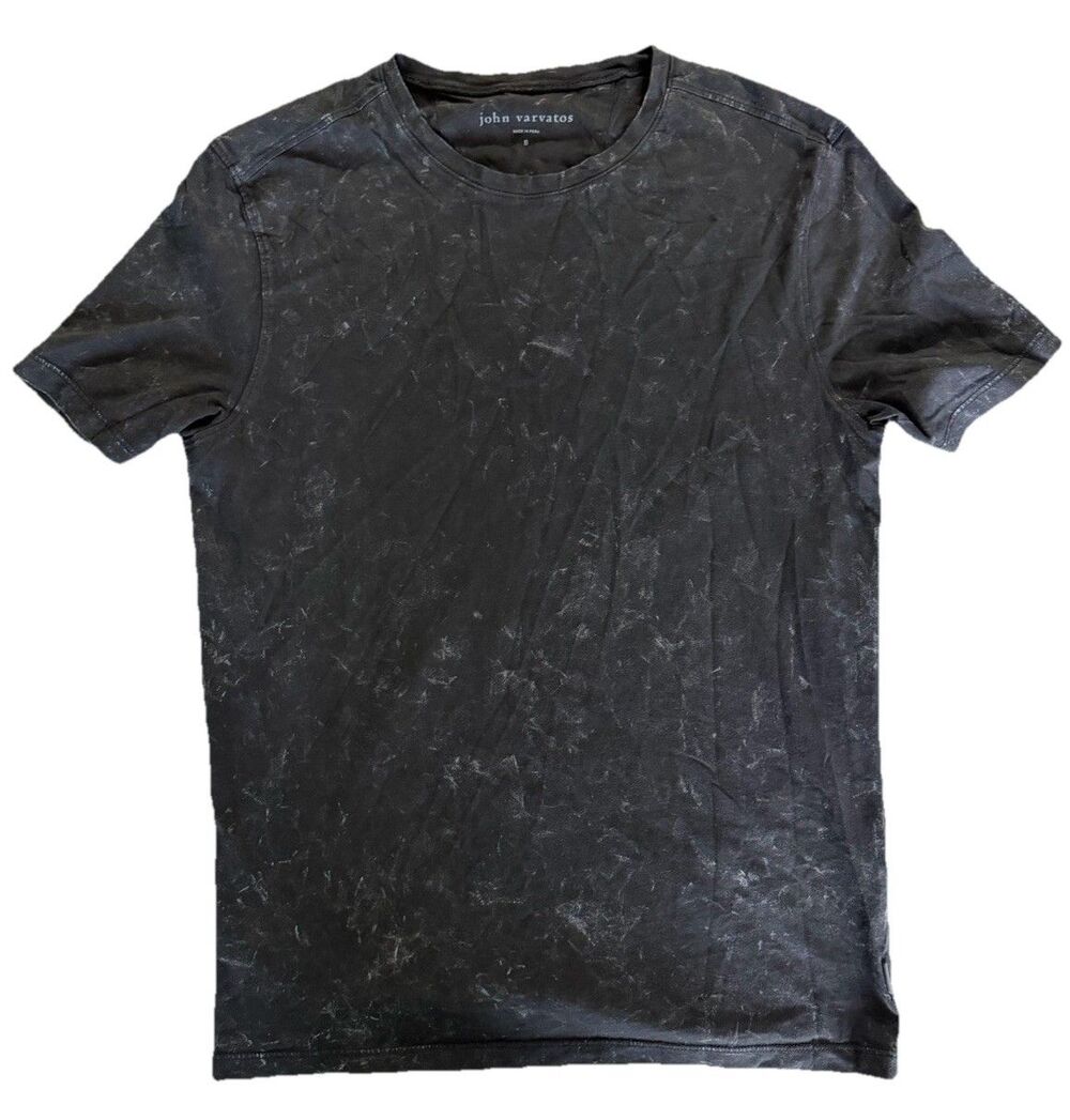 John Varvatos Mens T-Shirt Size Small Black Mineral Acid Wash Distressed Peru